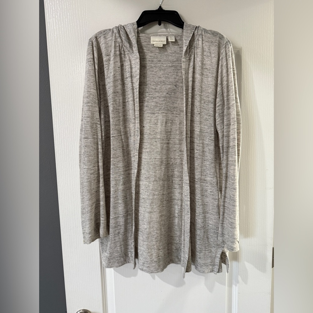 Cynthia Rowley lightweight Heather Gray open front cardigan 100% Linen‎ size L
